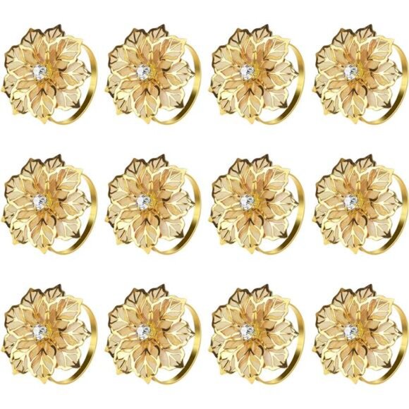 KPOSIYA Set of 20 Napkin Rings, Metal Gold Hollow Out Flower Napkin Ring Holder - Picture 9 of 16